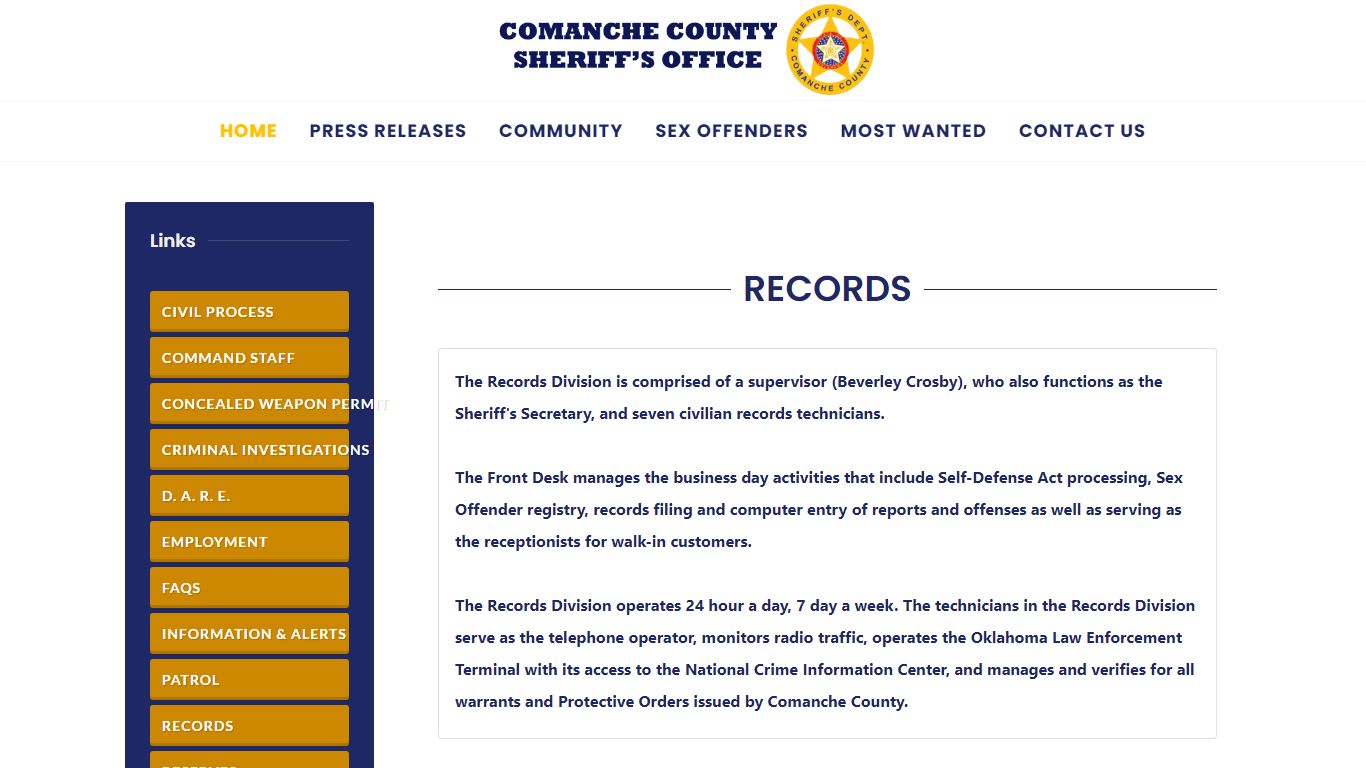 Records | Comanche County Oklahoma Sheriff's Department